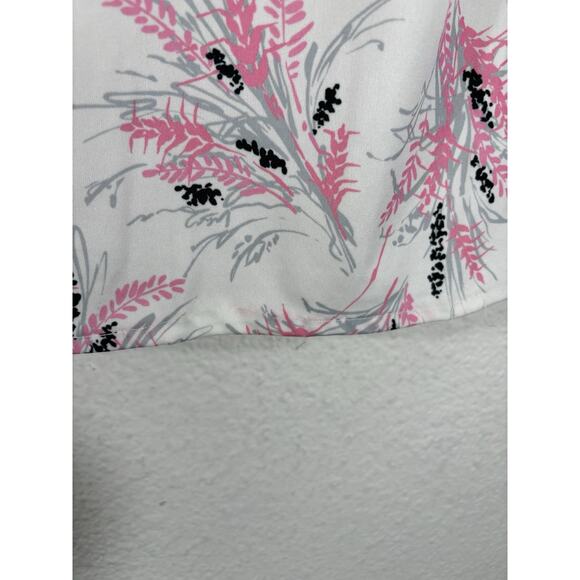 Vintage 80s Top Size M Pink Floral Short Sleeve Polyester Button Up - Picture 4 of 10